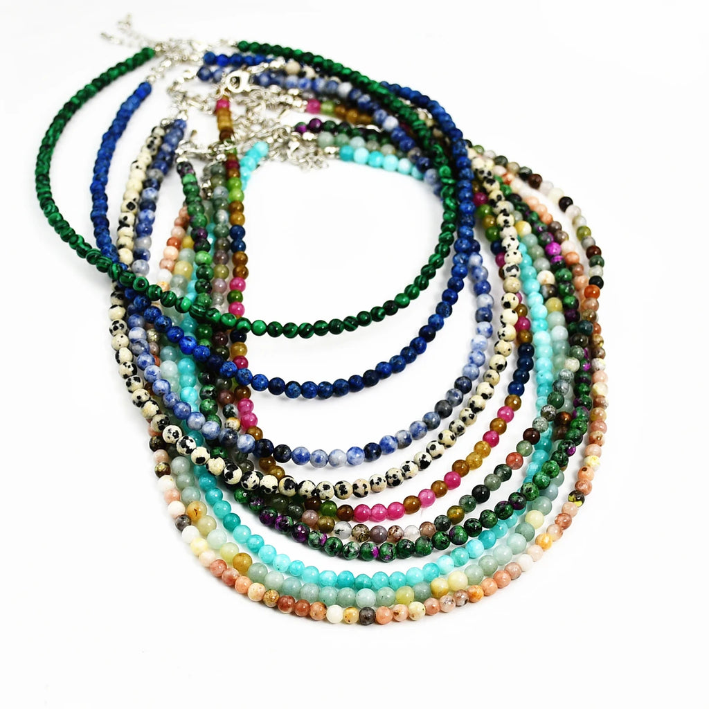 Yumfeel Bohemian Colorful Natural Stone 4mm Round Beads Necklaces Women Summer Friendship Neck Jewelry Fashion Vacation Chokers
