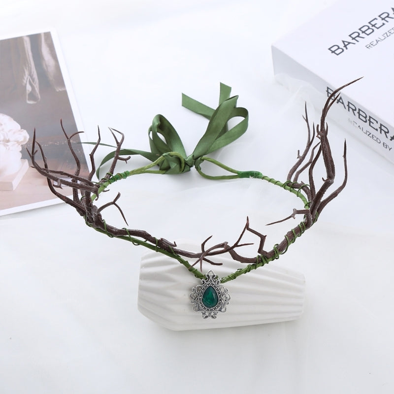 Unique Branch Headband with Pendant Christmas Headpiece Ethnic Forehead Jewelry for Women Prom Party