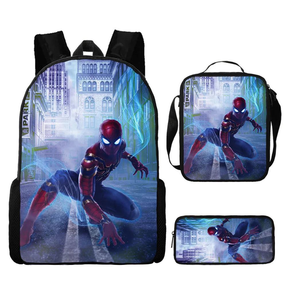 3pcs/set Spider Man Students Backpack Pencil Case Messenger Bag Wear-resistant Lightening Breathable Waterproof Schoolbag