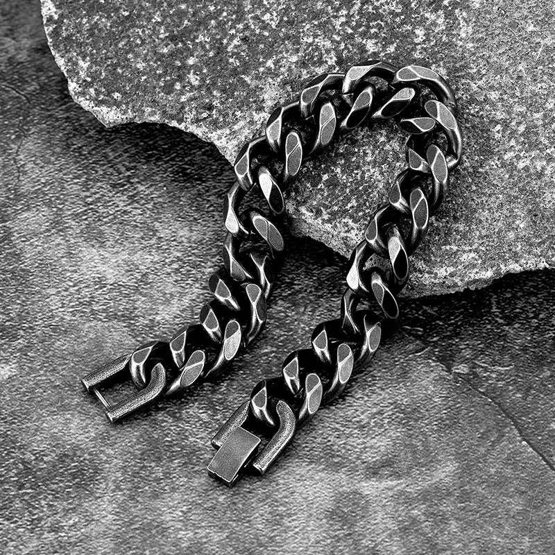 New Men's Vintage Grey Bracelet Stainless Steel Curb Cuban Link Chain Hiphop Trendy Handmade Jewelry For Brother Boyfriends Gift