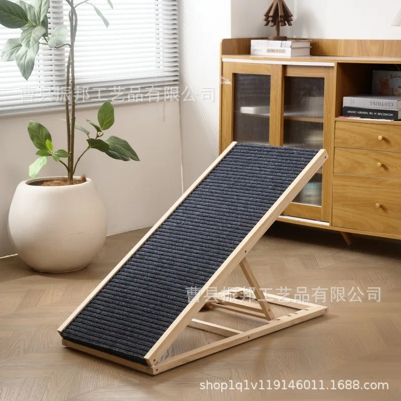 ‌Adjustable Wooden Pet Stairs & Ramp - Foldable Dog Steps for Indoor Cats, Portable Climbing Frame with Anti-Slip Surface