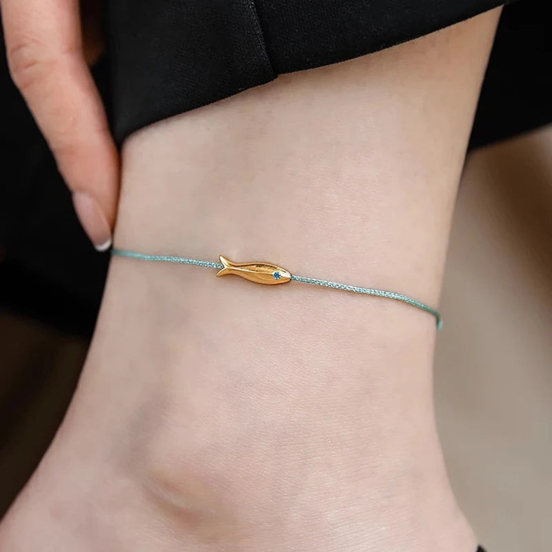 Cute Fish Braided Rope Anklets For Women Bohemian Style Blue And Red Rope Fashion Leg Foot Chain Summer Beach Jewelry