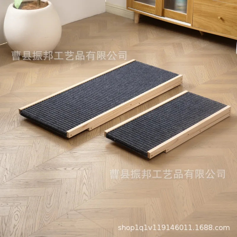 ‌Adjustable Wooden Pet Stairs & Ramp - Foldable Dog Steps for Indoor Cats, Portable Climbing Frame with Anti-Slip Surface