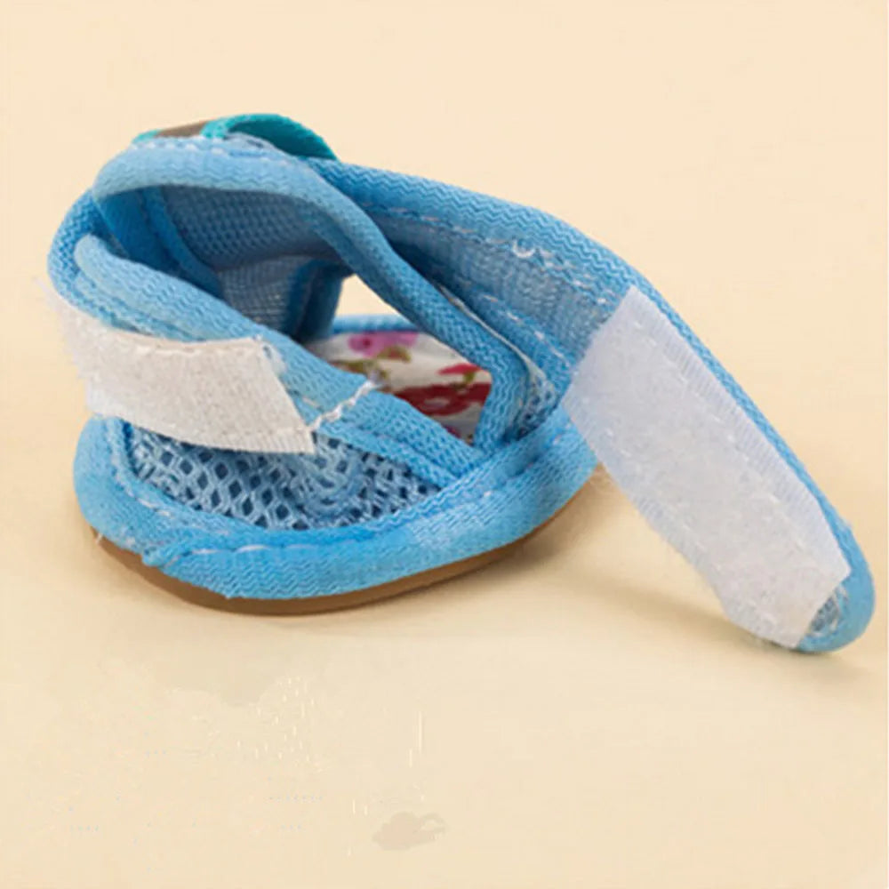 4pcs Small Size Dogs Mesh Sandals Breathable Summer Pet Shoes Safety Reflective Anti-Slip Sneakers for Puppy Teddy Pet Supplies