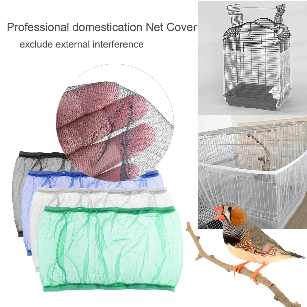 Mesh Bird Cage Cover Shell Dustproof Birdcage Parrot Cage Net Nylon Airy Fabric Mesh Bird Cage Net Cover Seed Catcher Guard
