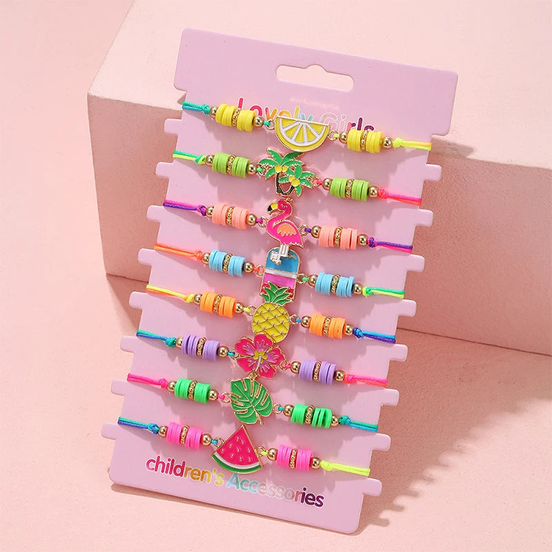 8Pack Summer Beach Fruit Bracelet Adjustable Cord Rope Best Friend BFF Bracelets for Women Girl Jewelry Friendship Gifts