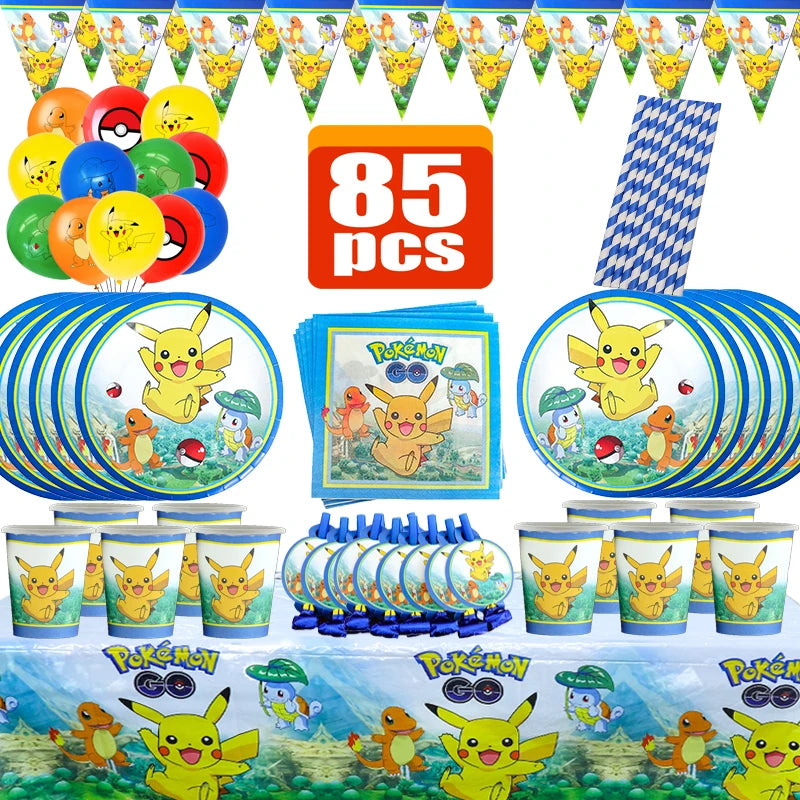 Pokemon Birthday Party Supplies Pikachu Party Decorations Foil Balloons Blowouts Tableware Plate Napkin Baby Shower Supplies Toy