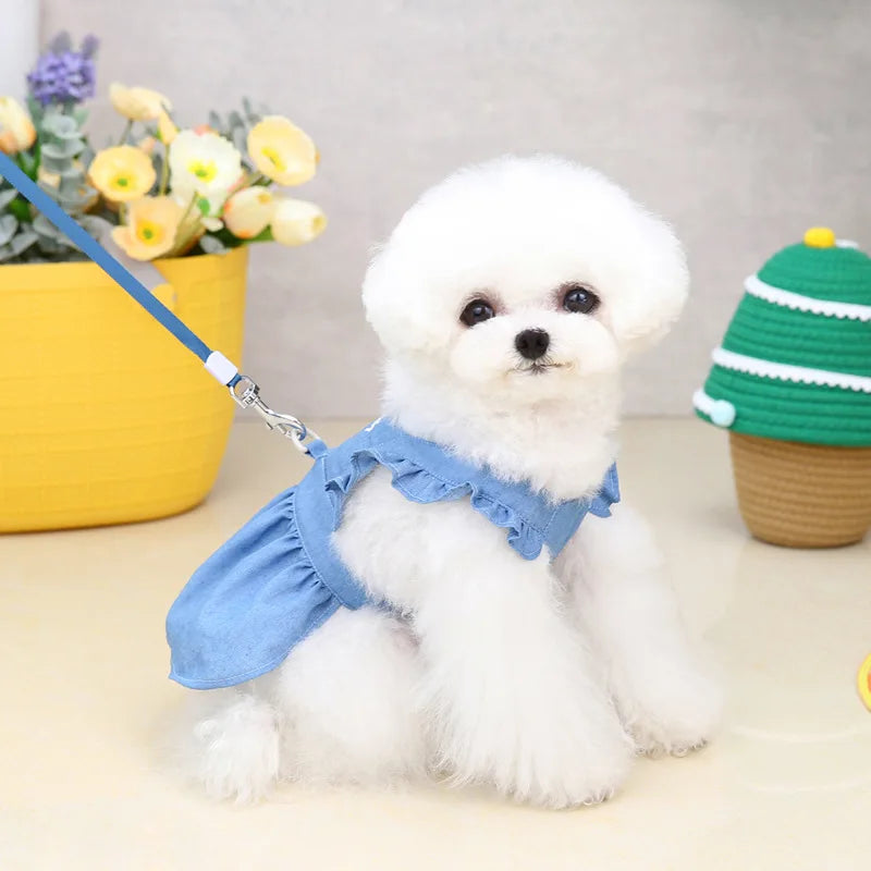 Spring Summer Dog Dress for Small Kitten Dogs Clothes Puppy Letters Embroidered Jean Strap Dresses Chihuahua Skirts Pet Costumes