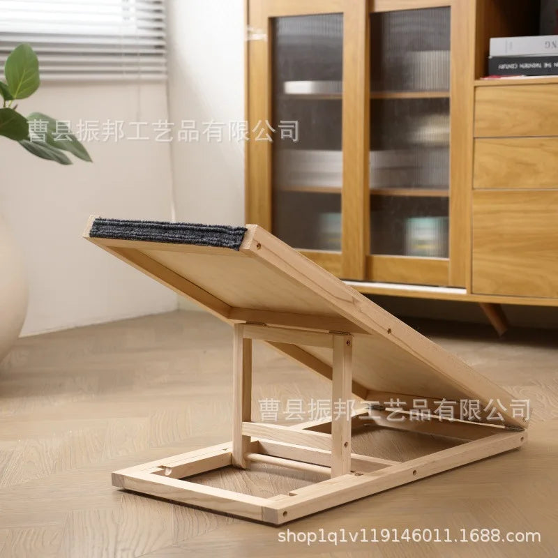 ‌Adjustable Wooden Pet Stairs & Ramp - Foldable Dog Steps for Indoor Cats, Portable Climbing Frame with Anti-Slip Surface