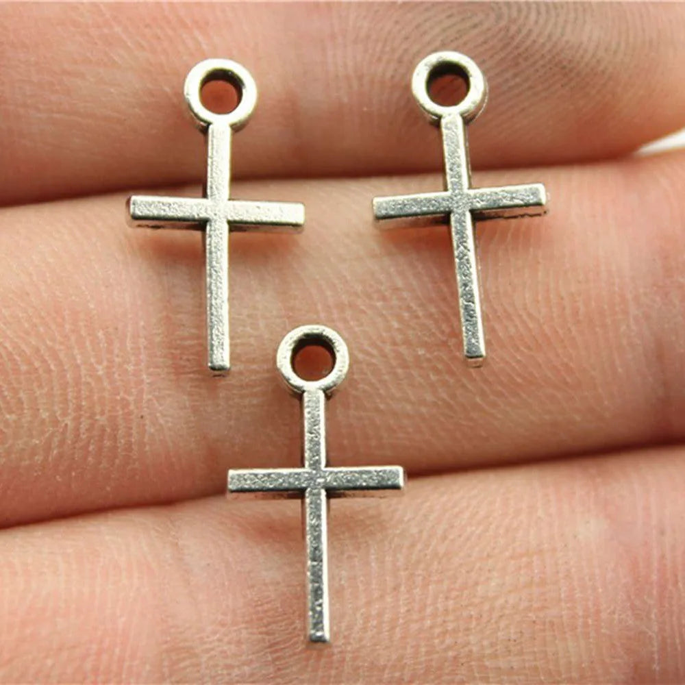 20pcs Charms Hollow Lovely Cross Antique Bronze Silver Color Pendants DIY Crafts Making Findings Handmade Tibetan Jewelry