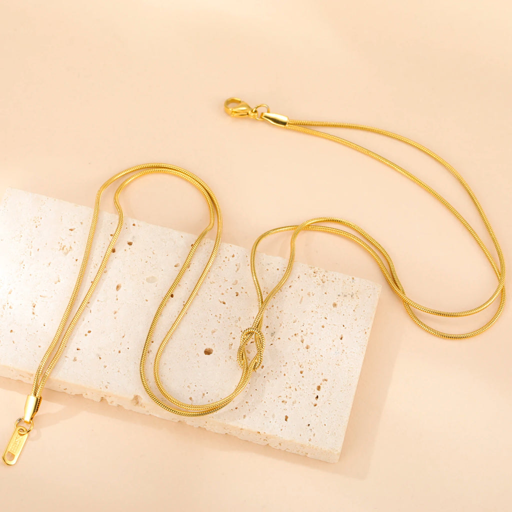 Skyrim Double Snake Chain Love Knot Necklace Women Stainless Steel Gold Color Minimalist Clavicle Chain Choker Jewelry Gift