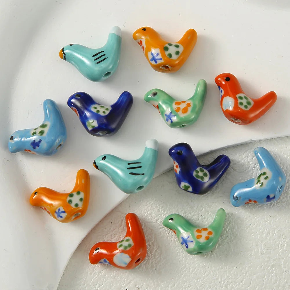 5pcs Hand Painted Little Bird Ceramic Beads For Jewelry Making Loose Spacer Porcelain Bead DIY Bracelet Earring Charm Pendant