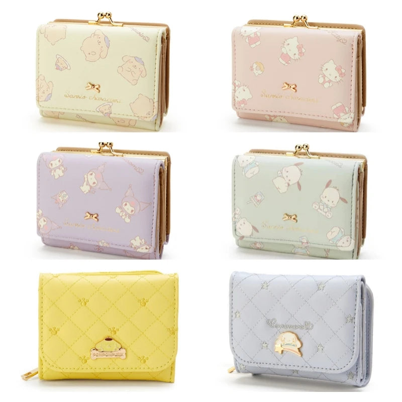 MINISO Kawaii Hello Kitty Wallet Keychains Sanrio Pochacco My Melody ACGN Cards Bag Kuromi Coin Anime Bag