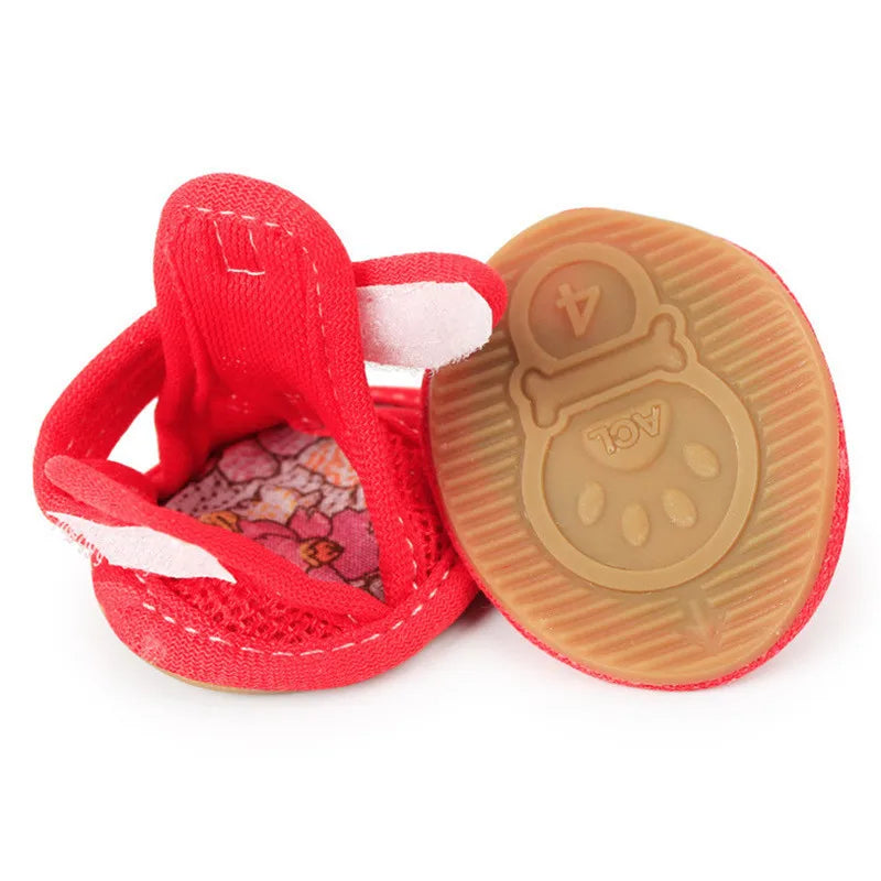 4pc/set Summer Non-slip Breathable Dog Shoes Sandals for Small Dogs Pet Dog Socks Sneakers for Dogs Puppy Blue Cat Shoes Boots