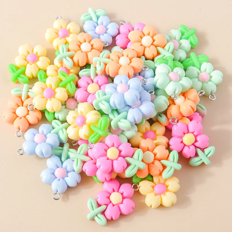 15pcs New Mix Kawaii Summer Vacation Pink Flower Heart Butterfly Ice Cream Star Resin Earrings Charms Diy Jewelry Making Pendant