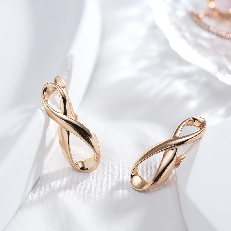 Kinel New 585 Rose Gold Color Long Earrings Women Wedding Unique Creative Fashion Jewelry Hollow Metal Glossy Drop Earrings