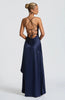 Articat Elegant Spaghetti Strap Satin Split Maxi Dress Women Sexy Backless Bodycon Party Evening Dress Summer Holiday Beachwear