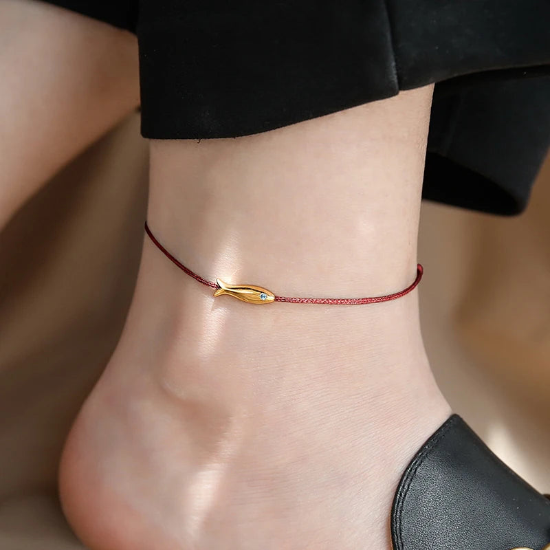 Cute Fish Braided Rope Anklets For Women Bohemian Style Blue And Red Rope Fashion Leg Foot Chain Summer Beach Jewelry