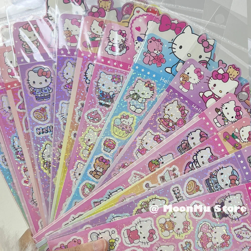 20Sheets Kawaii Sanrio Hello Kitty Sticker Cartoon Laser Diy Stickers Decals Stationery Wholesale Kids Toys Gifts