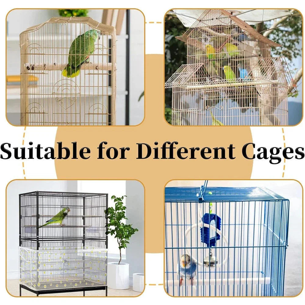 Adjustable Bird Cage Net Cover Birdcage Seed Feather Catcher Soft Skirt Guard Birdcage Nylon Mesh Netting for Round Square Cages