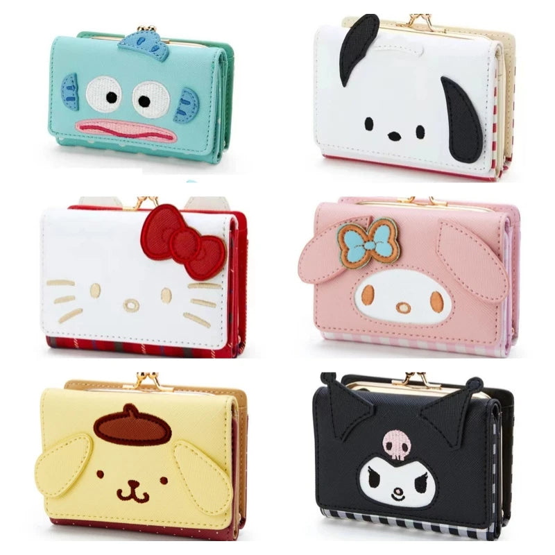 MINISO Kawaii Hello Kitty Wallet Keychains Sanrio Pochacco My Melody ACGN Cards Bag Kuromi Coin Anime Bag
