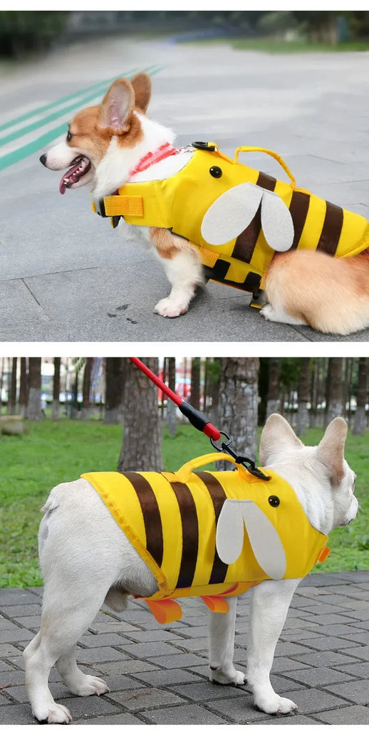 Summer Pet Dog Life Jacket Vest Clothes Life Vest Collar Harness Pet Dog Swimming Summer Swimwear Clothes Little Bee Pet Clothes