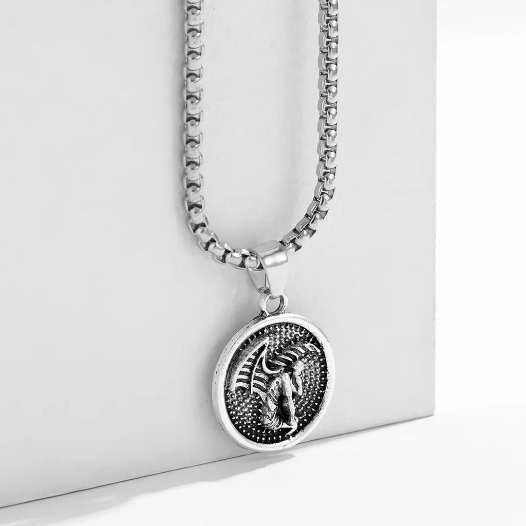 Vintage Simple Alien Human Coin Pendant Choker Necklace for Men Trendy Punk Long Chain on the Neck Jewelry Accessories Male Gift