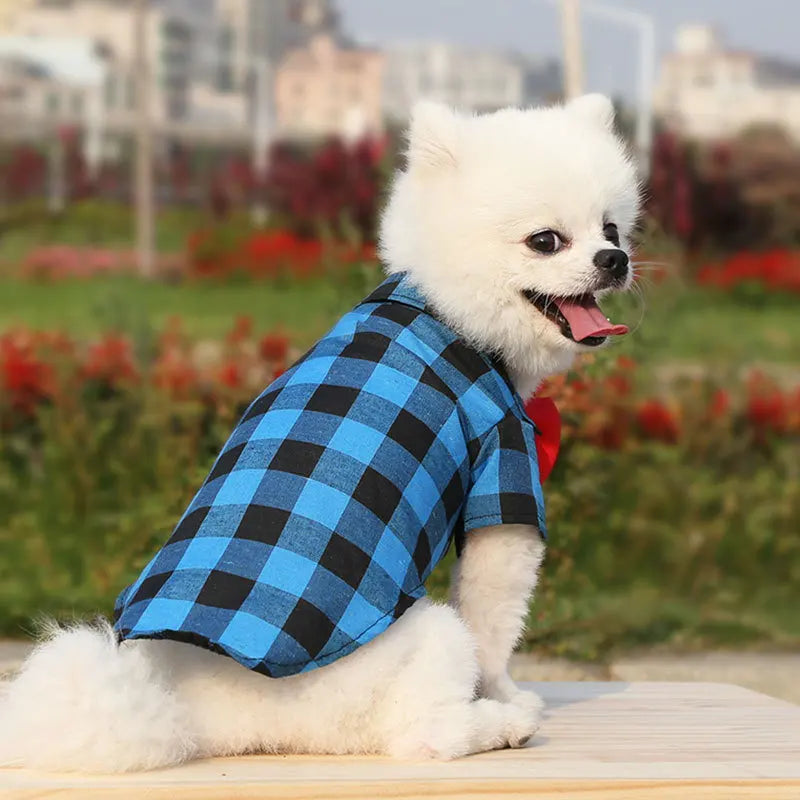 Classical Dog T-Shirts Bowtie Plaid Thin Summer Breathable Dog Clothes for Small Large Dogs Chihuahua Puppy Pet Cat Vest Yorkies