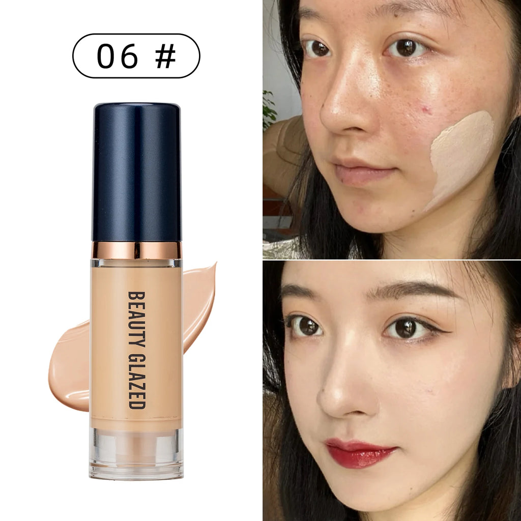 Beauty Glazed 6 Color Liquid Foundation Concealer - Full Coverage, Long-Lasting, Waterproof, Natural Effect,