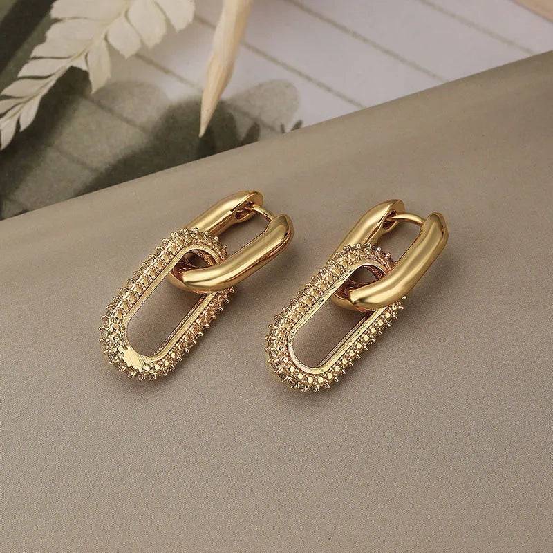 Retro Double Loop Drop Earrings – Gold Geometric Round Hoop Earrings for Women & Girls