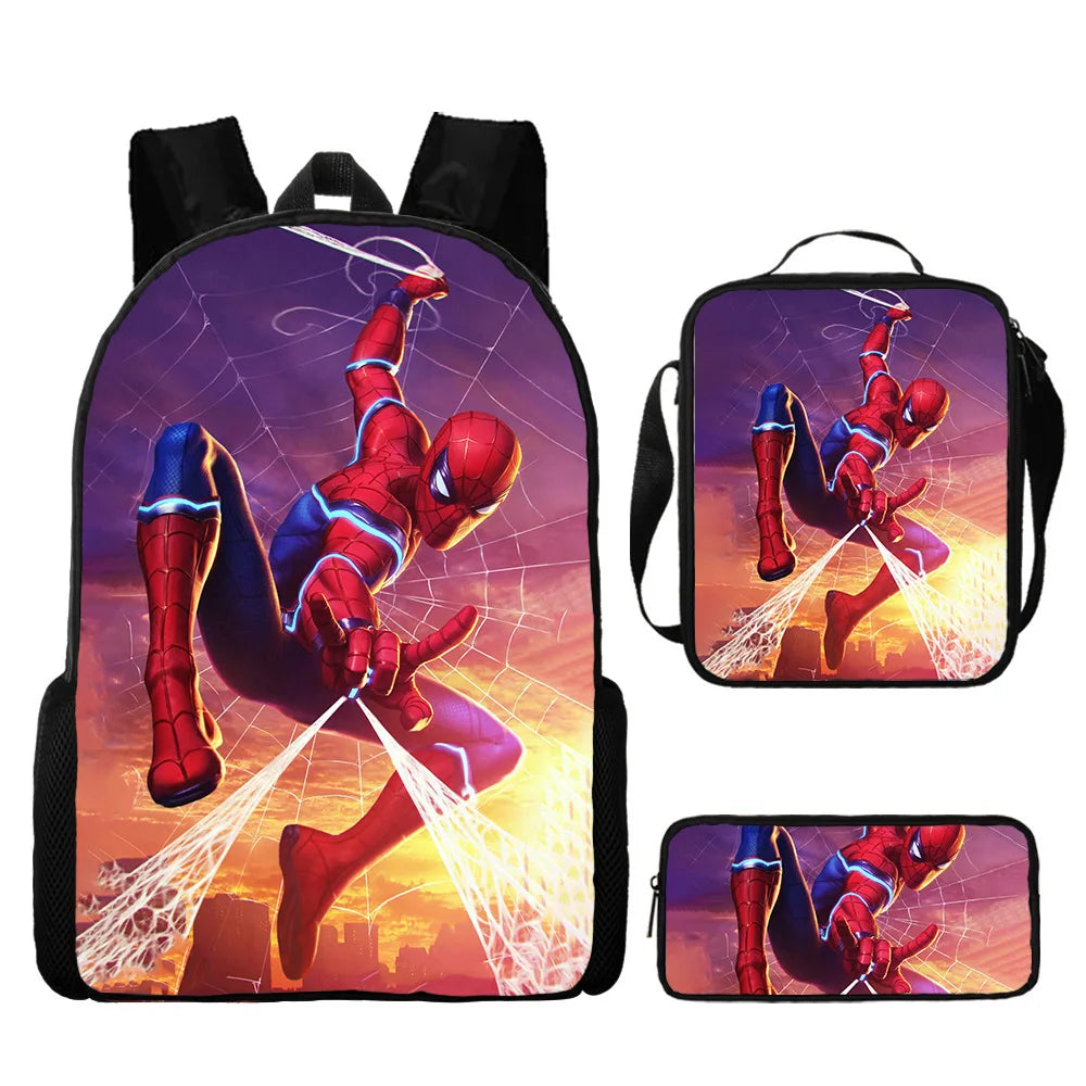 3pcs/set Spider Man Students Backpack Pencil Case Messenger Bag Wear-resistant Lightening Breathable Waterproof Schoolbag