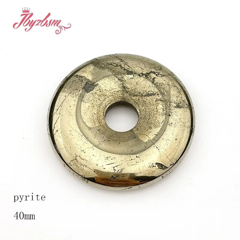 Natural Pyrite Donut Circle Round Silvers Gray Beads Stone For Necklace Pandant Earring Jewelry Making 1 Pcs 25/35/40mm