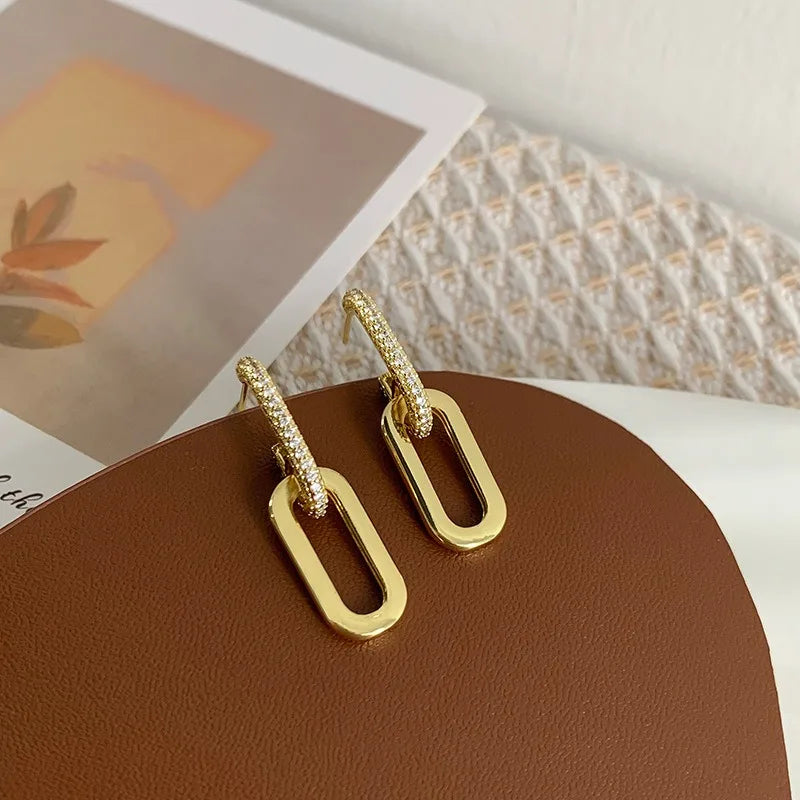 Retro Double Loop Drop Earrings – Gold Geometric Round Hoop Earrings for Women & Girls