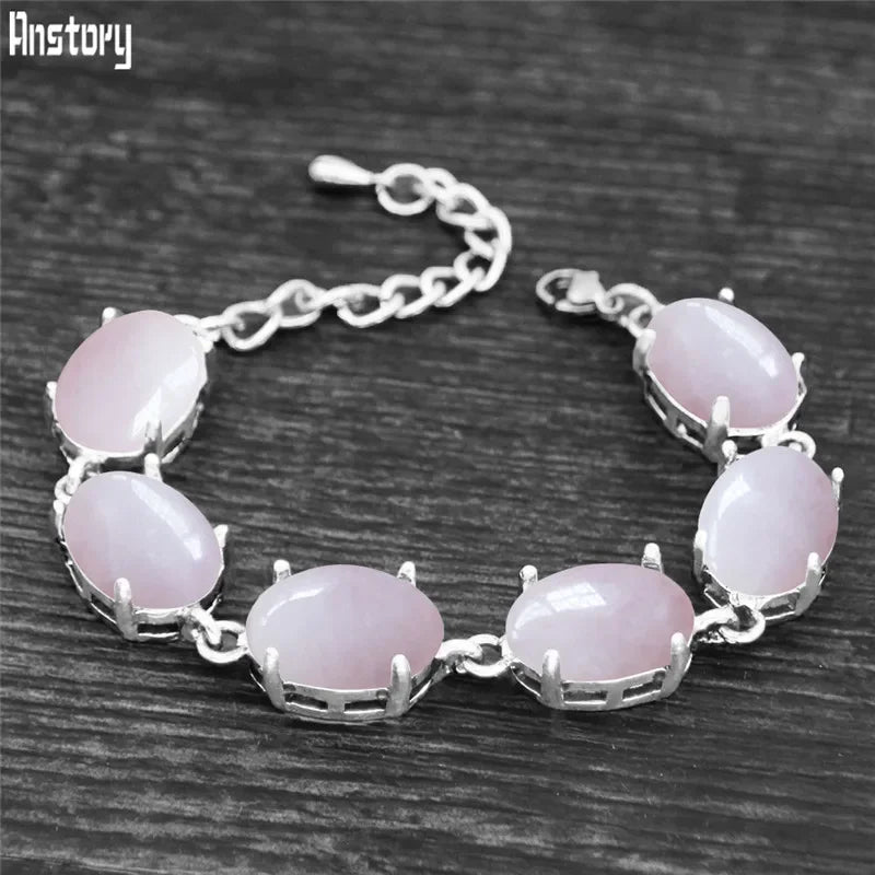 Vintage Oval Natural Jades Quartz Bracelet For Women Prong Natural Stone Amethysts Tiger Eye Lapis Lazuli Bracelets