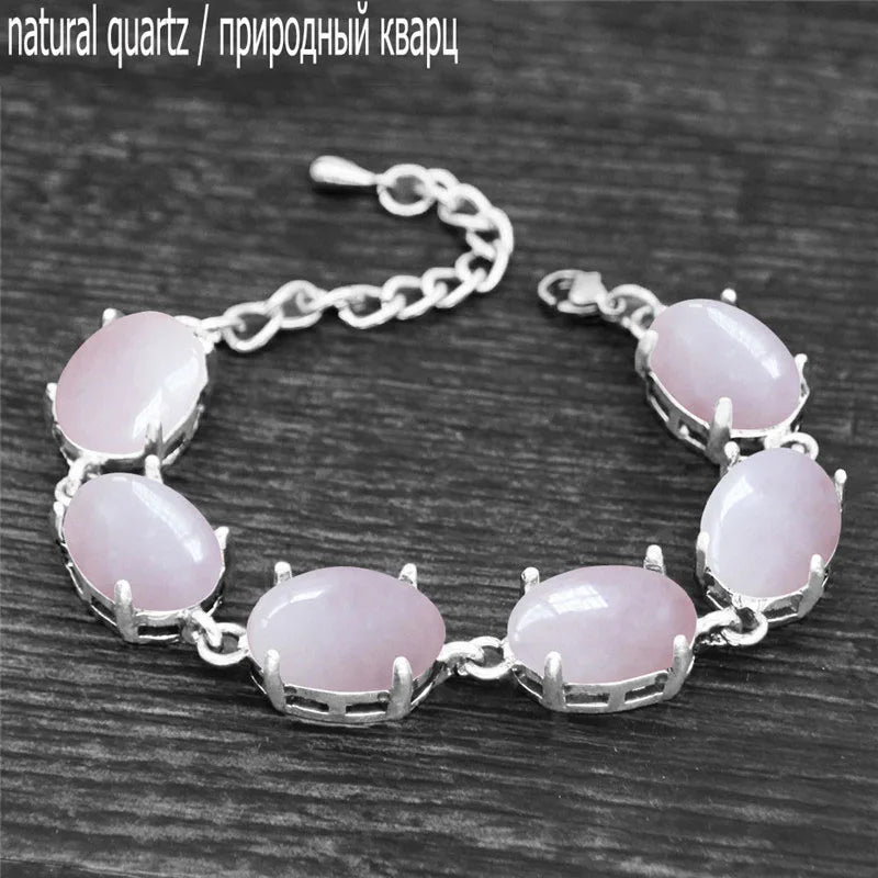 Vintage Oval Natural Jades Quartz Bracelet For Women Prong Natural Stone Amethysts Tiger Eye Lapis Lazuli Bracelets