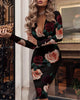 Autumn New Women's Dress Sexy Deep V Fashion Pleated Sequin