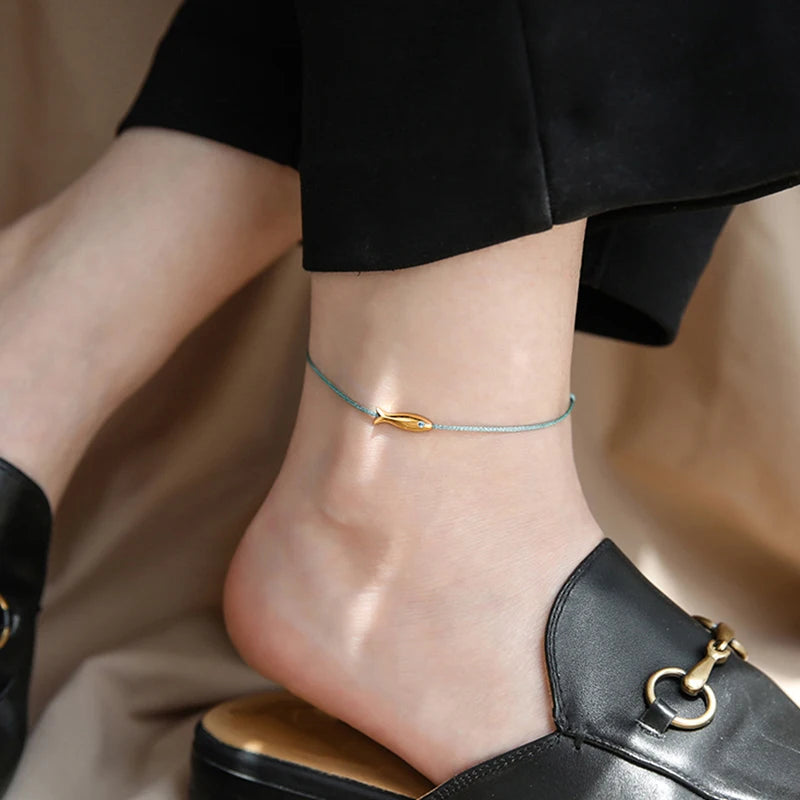 Cute Fish Braided Rope Anklets For Women Bohemian Style Blue And Red Rope Fashion Leg Foot Chain Summer Beach Jewelry