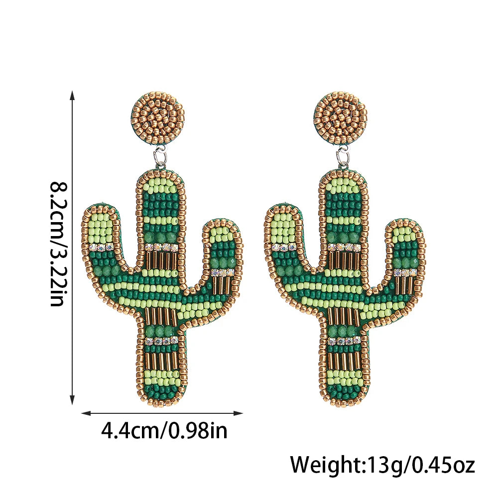 Cactus Beaded Earrings for Women Boho Colorful Beaded Earrings Statement Big Drop Dangle Earrings Summer Beachy Tropical Holiday