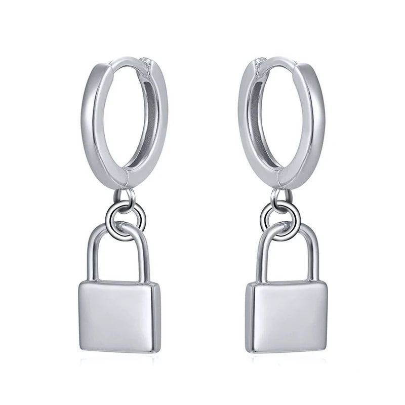 925 Sterling Silver Ear Needle key Pendant Hoop Earrings Gold Earrings For women Lock Pierced Earrings Fashion Party Jewelry