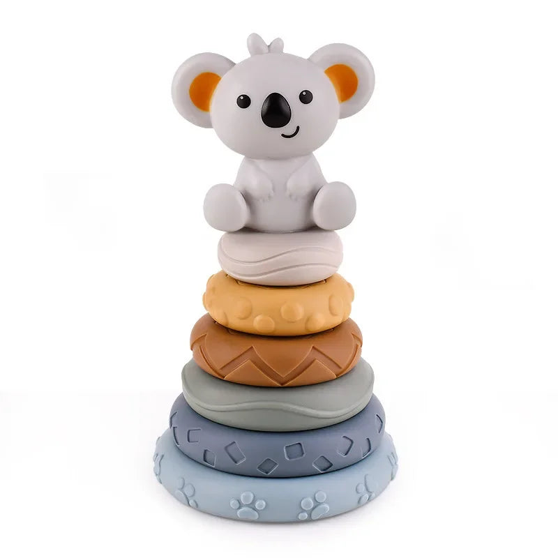 Block Toy Soft Silicone Soft Cubes Stacking Tower Bath Teether Rattles Building Blocks Montessori Educational Toys Newborn Gift