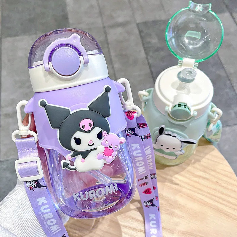 Sanrio Cinnamoroll Large Capacity Water Bottle Cartoon Kuromi Melody Portable Straw Water Cup for Outdoor Sports Fitness 690ml