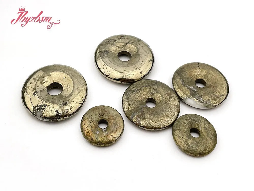 Natural Pyrite Donut Circle Round Silvers Gray Beads Stone For Necklace Pandant Earring Jewelry Making 1 Pcs 25/35/40mm