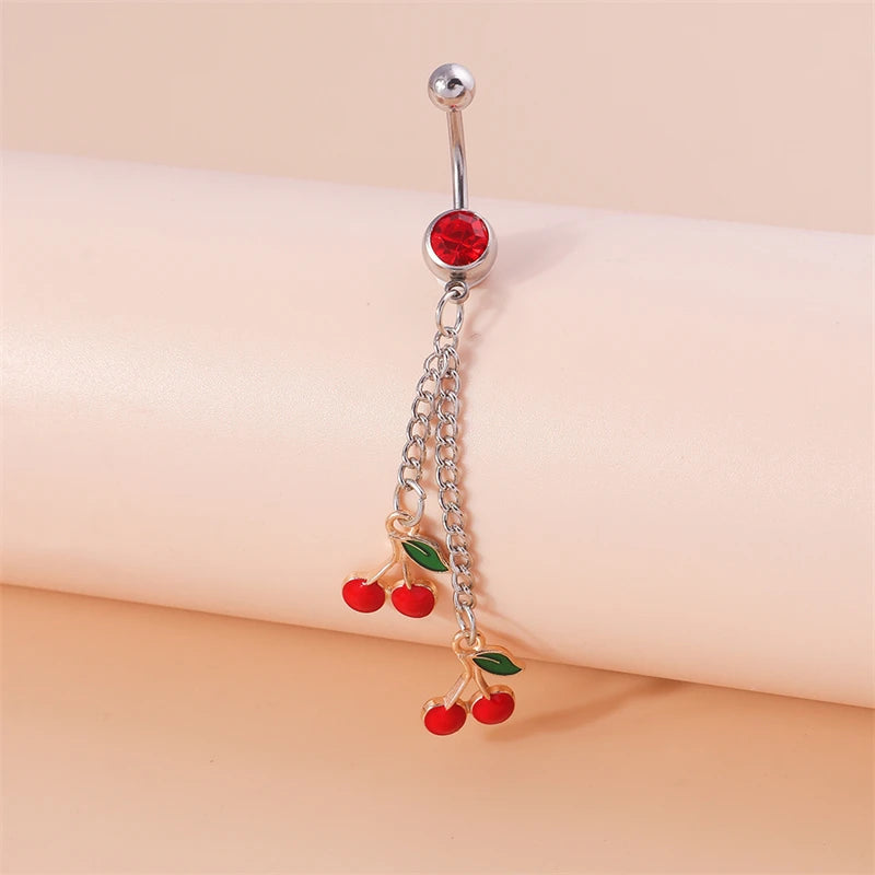 Fashion Fruit Cherry Belly Button Rings Sexy Navel Rings Belly Piercing Body Jewelry for Women Girl Party Holiday Jewelry Gifts