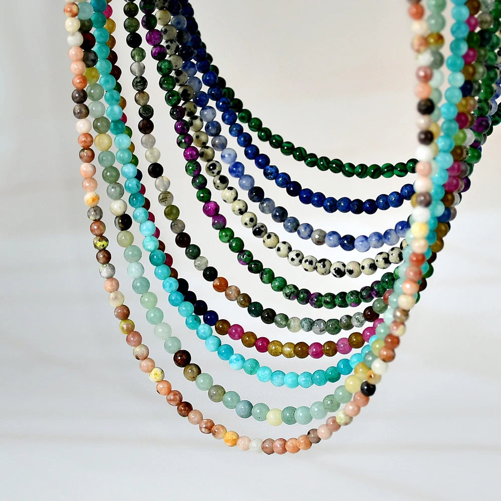 Yumfeel Bohemian Colorful Natural Stone 4mm Round Beads Necklaces Women Summer Friendship Neck Jewelry Fashion Vacation Chokers