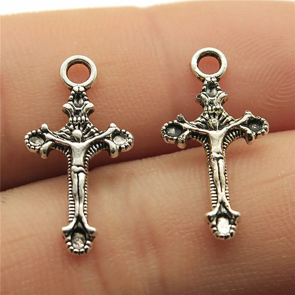 20pcs Charms Hollow Lovely Cross Antique Bronze Silver Color Pendants DIY Crafts Making Findings Handmade Tibetan Jewelry