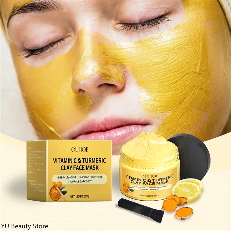 Turmeric Vitamin C Clay Mask Deep Cleansing Facial Improves Dark Spots Acne Hydrating Skin Care Tightens Skin Evens Skin Tone