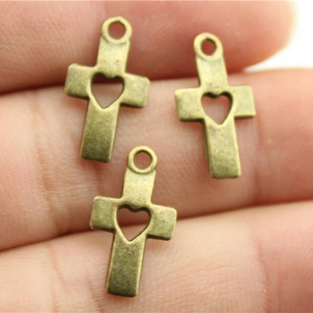 20pcs Charms Hollow Lovely Cross Antique Bronze Silver Color Pendants DIY Crafts Making Findings Handmade Tibetan Jewelry