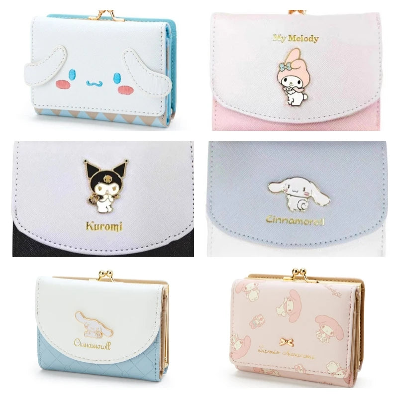 MINISO Kawaii Hello Kitty Wallet Keychains Sanrio Pochacco My Melody ACGN Cards Bag Kuromi Coin Anime Bag