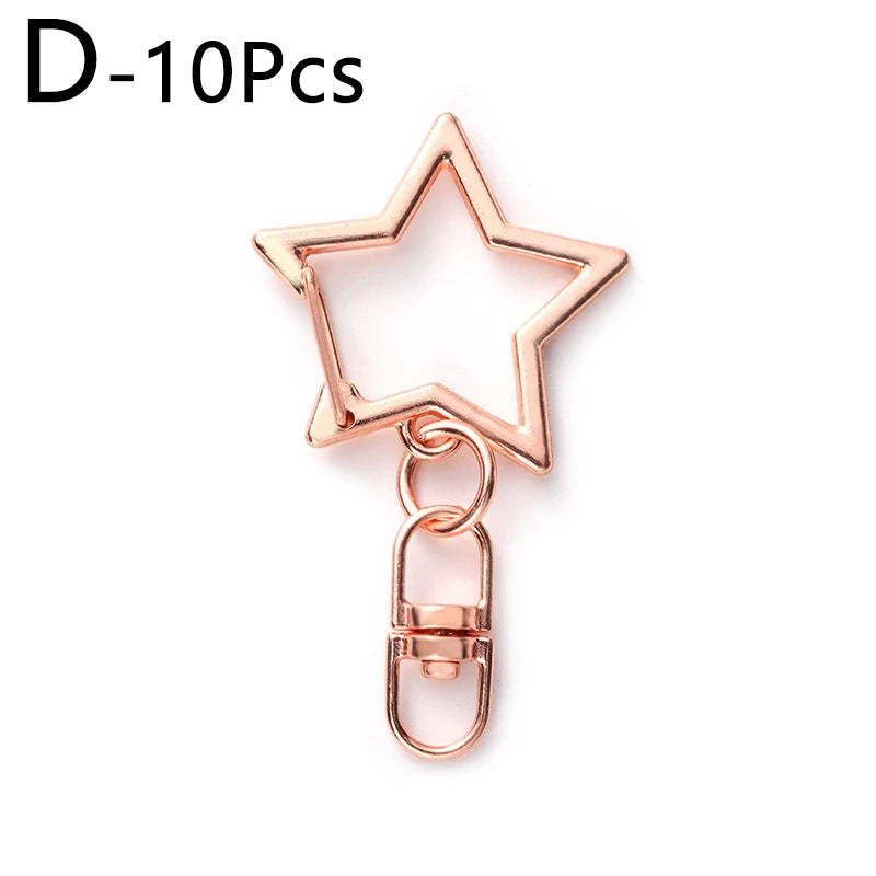 10Pcs New Star Pentagram Hollow Key Chain Rings Keychain DIY Accessories Lobster Clasp Keyring Jewelry Making Findings