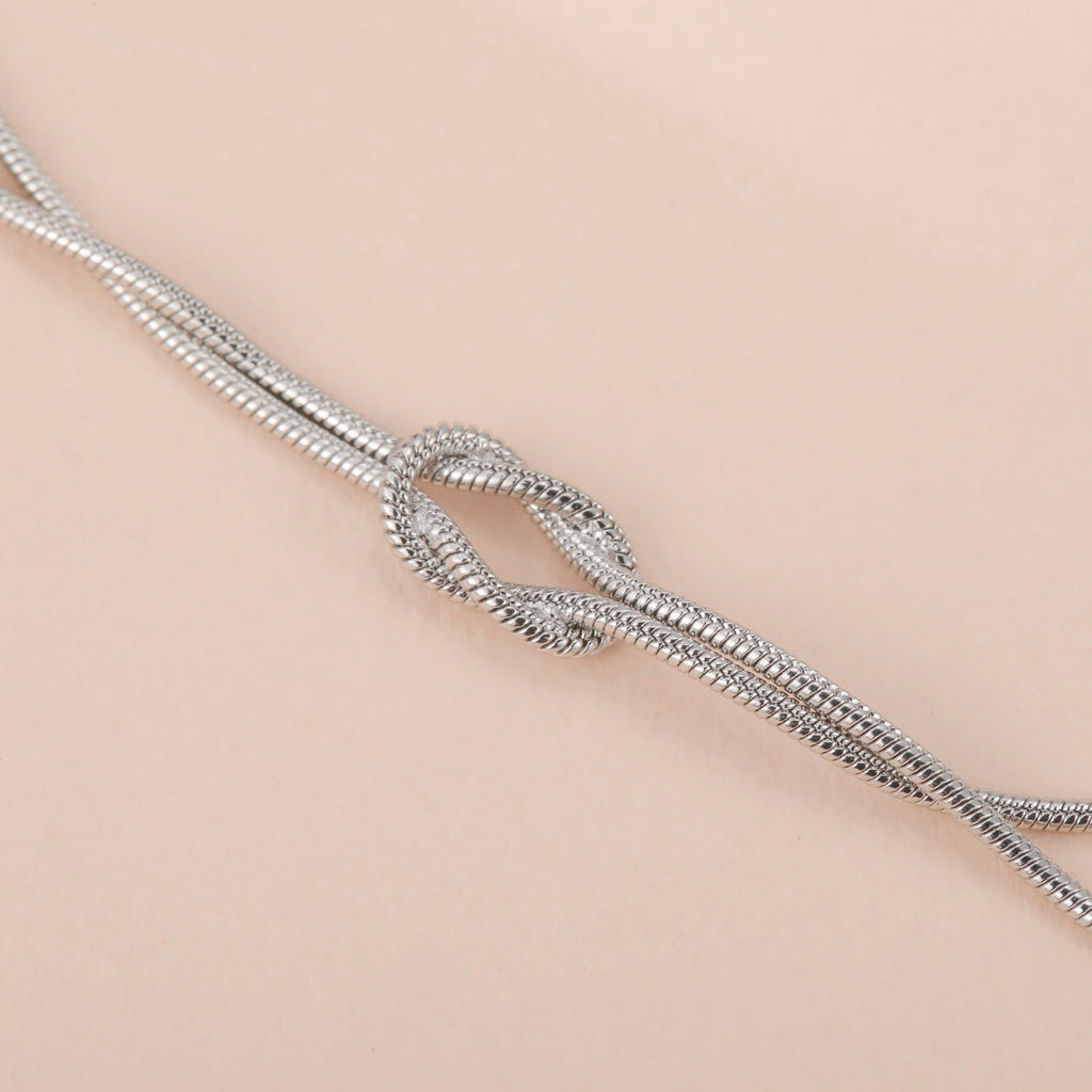 Skyrim Double Snake Chain Love Knot Necklace Women Stainless Steel Gold Color Minimalist Clavicle Chain Choker Jewelry Gift